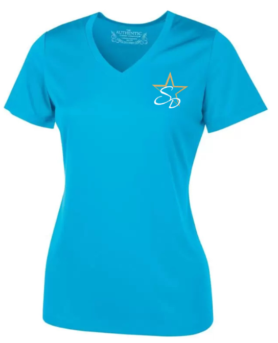 T-Shirt Femme Col en V Bleu Atomique