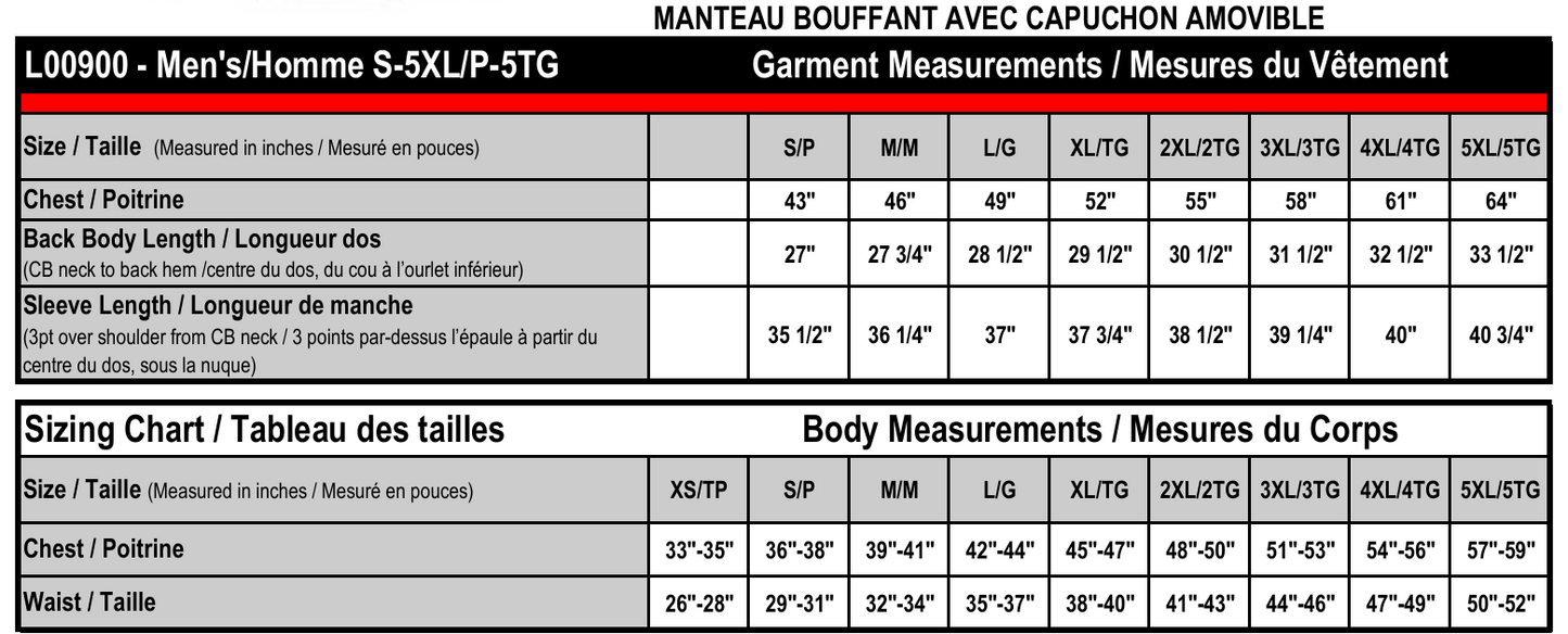 *NOUVEAU* Manteau Bouffant avec Capuchon Amovible pour Homme